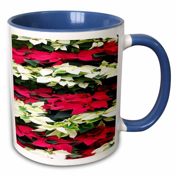 3drose, Red and White Poinsettia Passion, 11oz Two-tone Blue Mug