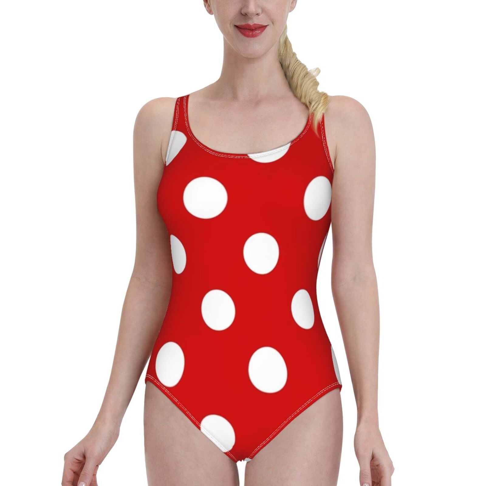 Red and Polka Dots Two Pieces Swimsuit with Ruffles