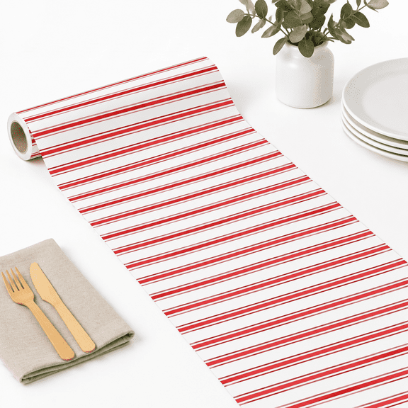 Red And White Striped Paper Table Runner Roll 25' Long X 16 Wide