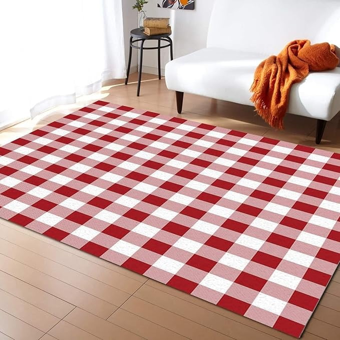 Study With Red Rug Red And White Striped Plaid Area Rug, Pastoral Pink Buffalo Check Floor ...