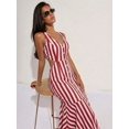thumbnail image 1 of Red And White Striped Sleeveless Mermaid Dress With Side Cut-Out And Button Front, 1 of 6