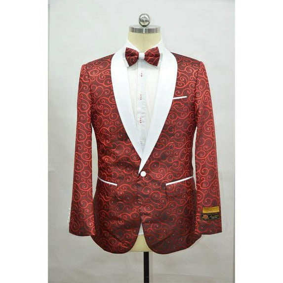 Red And White Two Toned Paisley Floral Cheap Priced Blazer Jacket For Men Tuxedo Dinner Jacket Fashion Sport Coat + Matching Bow Tie