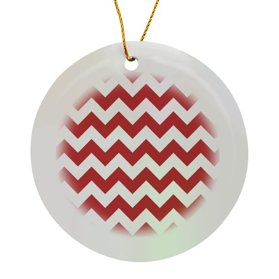 3drose, Red and White Wide Chevron Stripes Pattern, Circle Porcelain Ornament