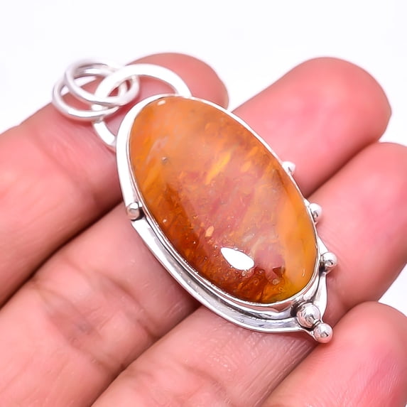 Red And Yellow Jasper - Indonesia Designer 925 Sterling Silver Pendant 1.95" P72, Beautiful Jewelry For Woman, New Year Sale, Valentin's Day Gift