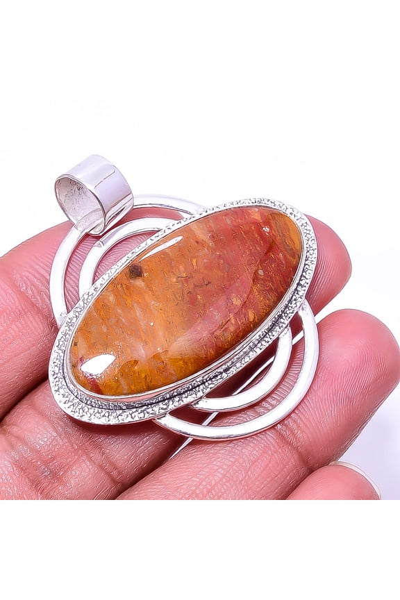 Red And Yellow Jasper - Indonesia Designer 925 Sterling Silver Pendant 1.64" P48
