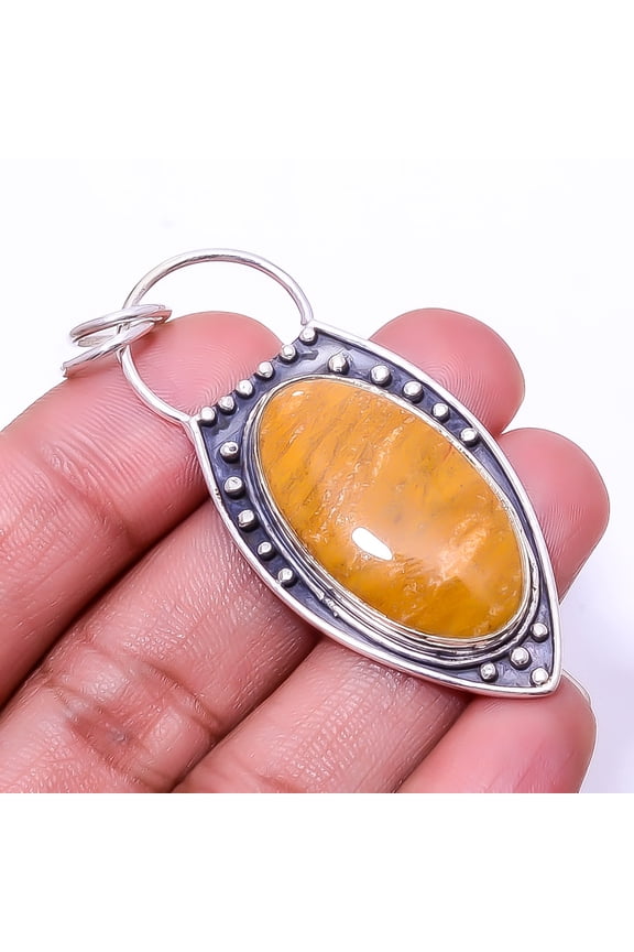 Red And Yellow Jasper - Indonesia Designer 925 Sterling Silver Pendant 2.34" P13