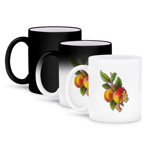 3dRose, Red and Yellow Peaches with White Grapes on a Branch, 11oz Magic Transforming Mug