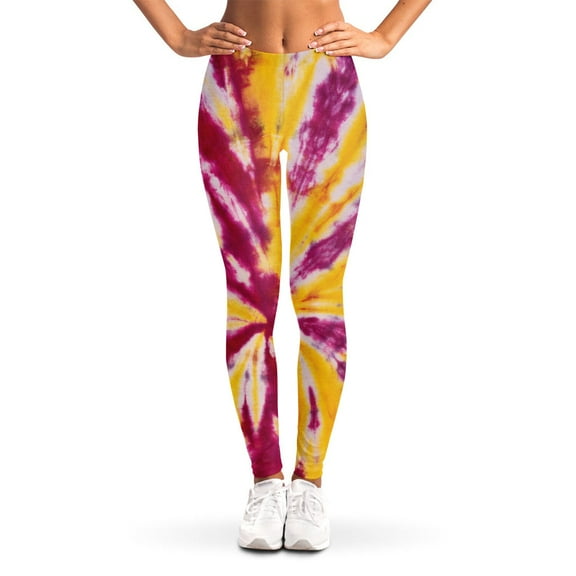 Red And Yellow Spider Tie Dye Print Leggings, Spider Sexy Yoga Leggings For Women.