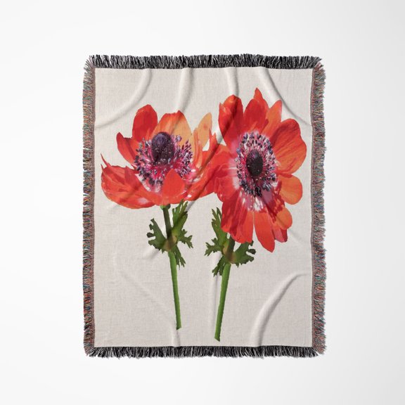 Red Anemone Wildflower Vector Art, Woven Blanket