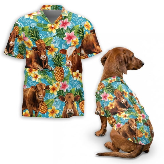 Red Angus Cattle Lovers Hawaiian Shirt, Cattle Hawaiian Shirt, Pineapple Cow Shirt, Tropical Cow Shirt, Unisex Hawaiian Shirt S-5XL