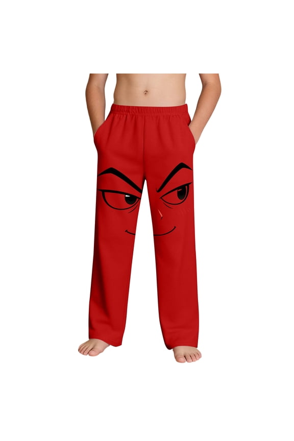 Red Anime Face Graphic Pants for Boys Soft Lounge Sweatpants with Pockets Kids Casual Joggers Comfy Teen Bottoms,Size 4 T