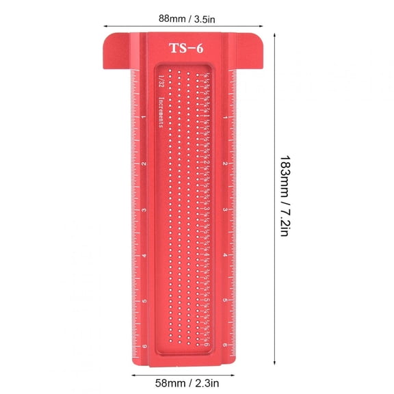 Red Anodized Aluminum Alloy 6061 T-Shape Scriber Gauge Marking Tool, 7.2 x 3.5 2.3 Inch Woodworking Ruler