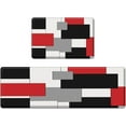 thumbnail image 1 of Red Anti-Fatigue Kitchen Rug Set of 2 Black Grey White Abstract Geometric Cushioned Kitchen Floor Standing Mat Waterproof Non-Slip Kitchen Mats and Rugs PVC Ergonomic Comfort Foam Rug, 1 of 6