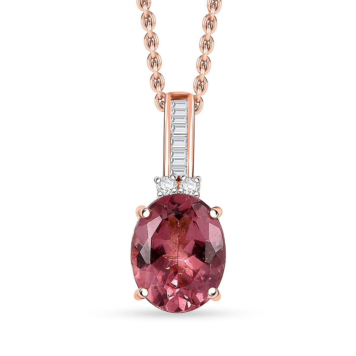Red Apatite and GH I2 Diamond 3.00 ctw Firelight Crown Pendant Necklace in 10K Rose Gold 20 Inches Christmas Gifts