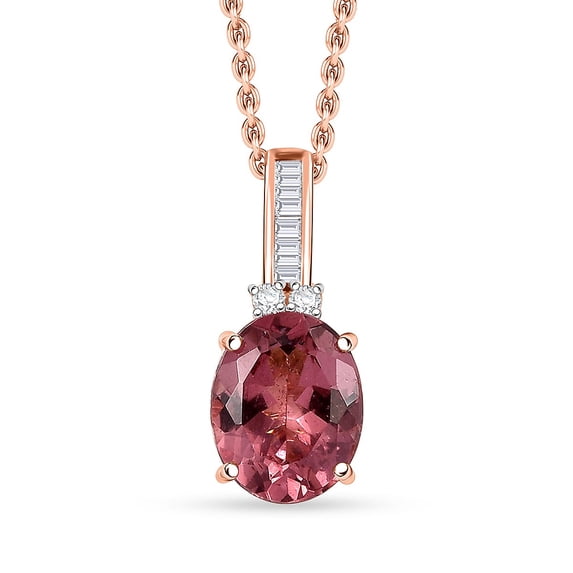 Red Apatite and GH I2 Diamond 3.00 ctw Firelight Crown Pendant Necklace in 10K Rose Gold 20 Inches Christmas Gifts