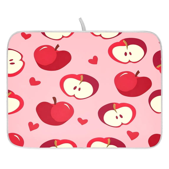 Red Apple Background Pattern Drying Dish Mat Quick Drying Absorbent Soft Durable for Kitchen 16" x 18"