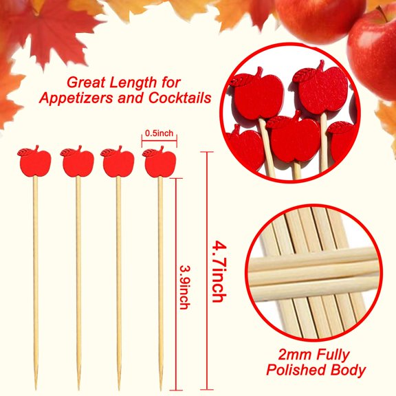 Red Apple Bamboo Cocktail Picks 100pcs 7 Inch Party Toothpicks