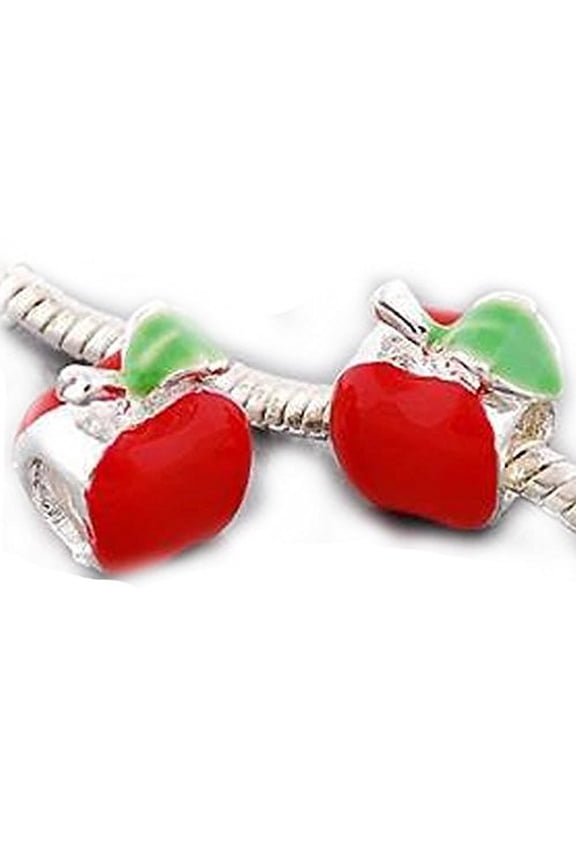 Red Apple Charm European Bead Compatible for Most European Snake Chain Bracelet