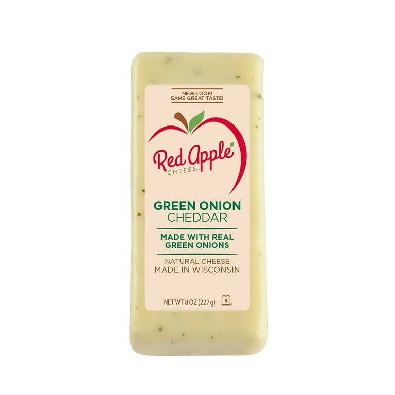 Red Apple Cheese Green Onion Cheddar Cheese, 8oz, Bar