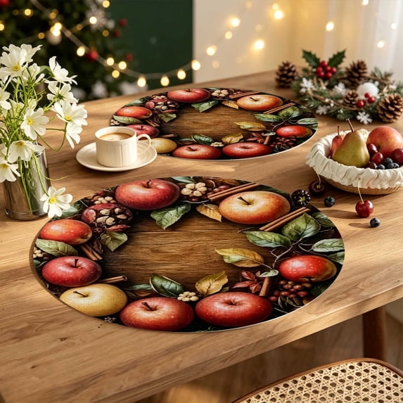 Red Apple Cinnamon Wreath Round Placemat, Polyester, 13.77 inch, Decor ...