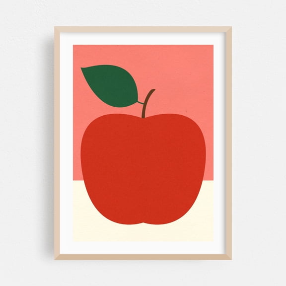 Red Apple - Illustration Fruit Minimalist Modern Art Kitchen Decor Pop Art Geometric Abstract Oak Framed Wall Art Print 5 x 7 inches