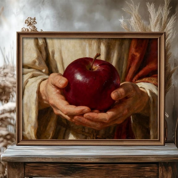 Red Apple In Hands Art Symbolic Still Life Poster Home Decor, 24x36 UNFRAMED