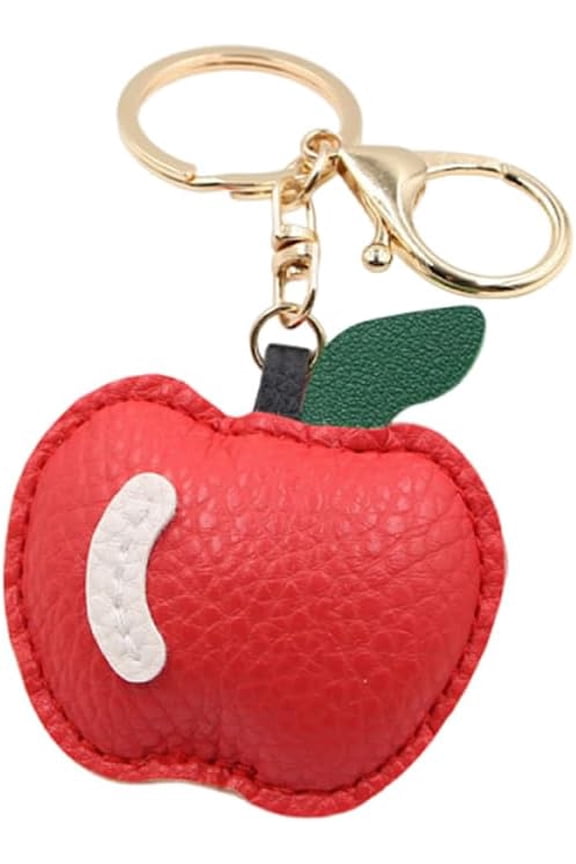 Red Apple Keychain Leather Fruit Decor Keyrings for Women