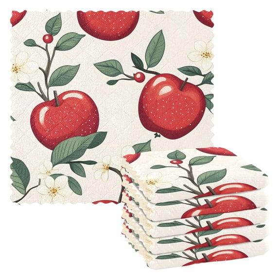 Red Apple Kitchen Cloth Dish Towels for Drying Washing Absorbent Dish Rags Reusable soft kitchen dishcloth set 6 Pack