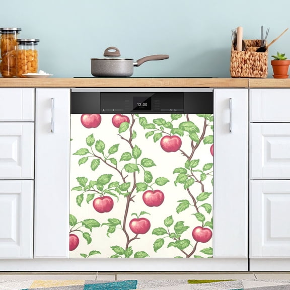 Red Apple Leaves Dishwasher Magnet Cover Reuseable Refrigerator Magnet Cover Decal Kitchen Fridge Microwave Stickers Hoilday Party Decor 23 x 26 inch