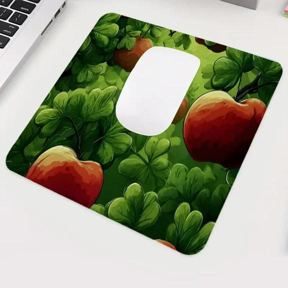 Red Apple Orchard Mouse Pad, 9.44" x 7.87" Non-Slip Rubber Base Mousepad with Rustic Fruit & Leaf Design for Office, Gaming, Home Desk Decor