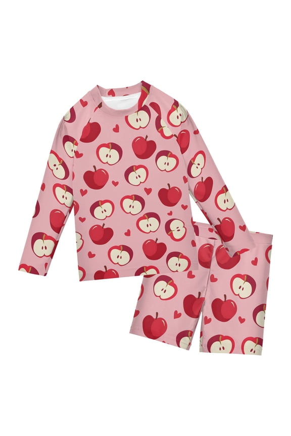 Red Apple Pattern Boys' Bathing Suit UPF 50+ Boys' Rash Guard Sets Stretchy Quick Dry 3T-10T