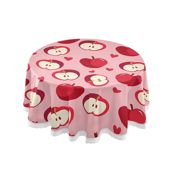 Red Apple Pattern Round Lace Tablecloth 60 Inch Polyester Wrinkle Resistant Decorative