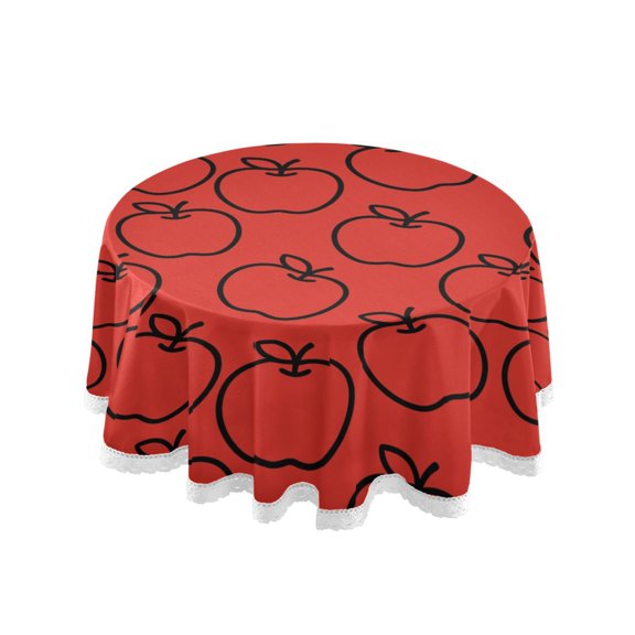 Red Apple Pattern Round Lace Tablecloth 60 Inch Polyester Wrinkle Resistant Decorative