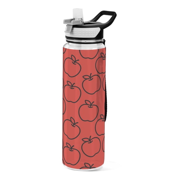 Red Apple Pattern Sport Water Bottle Tritan with Straw 1000ml Portable for Outdoor Daily Use