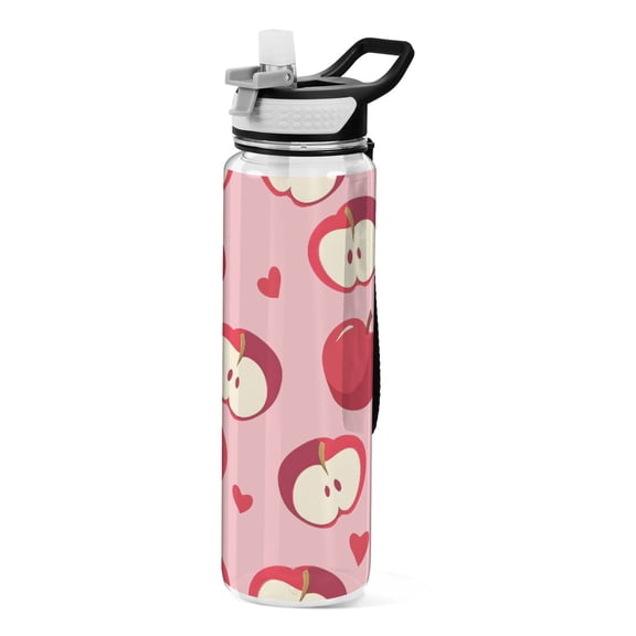 Red Apple Pattern Sport Water Bottle Tritan with Straw 1000ml Portable for Outdoor Daily Use