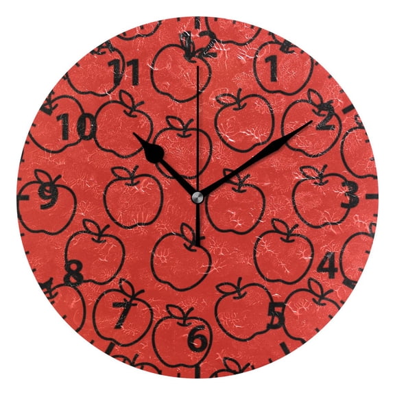 Red Apple Pattern Wall Clock 10in Round Artistic Oil Painting Home Decor Desk Table Clock