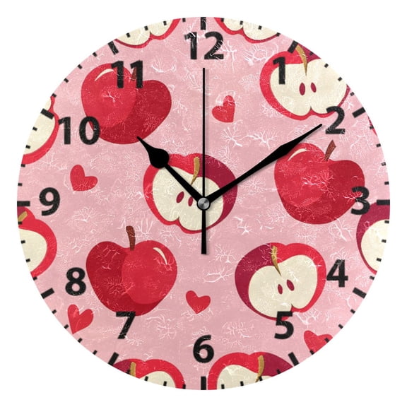 Red Apple Pattern Wall Clock 10in Round Artistic Oil Painting Home Decor Desk Table Clock