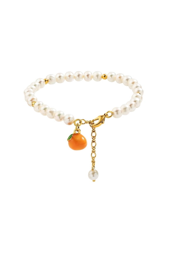 Red Apple Pendant Bracelet Women Freshwater Pearl Best Friend Girlfriend Gift