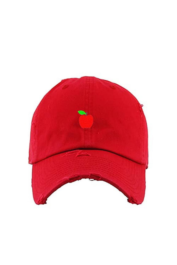 Red Apple Vintage Baseball Cap Embroidered Cotton Adjustable Distressed Dad Hat