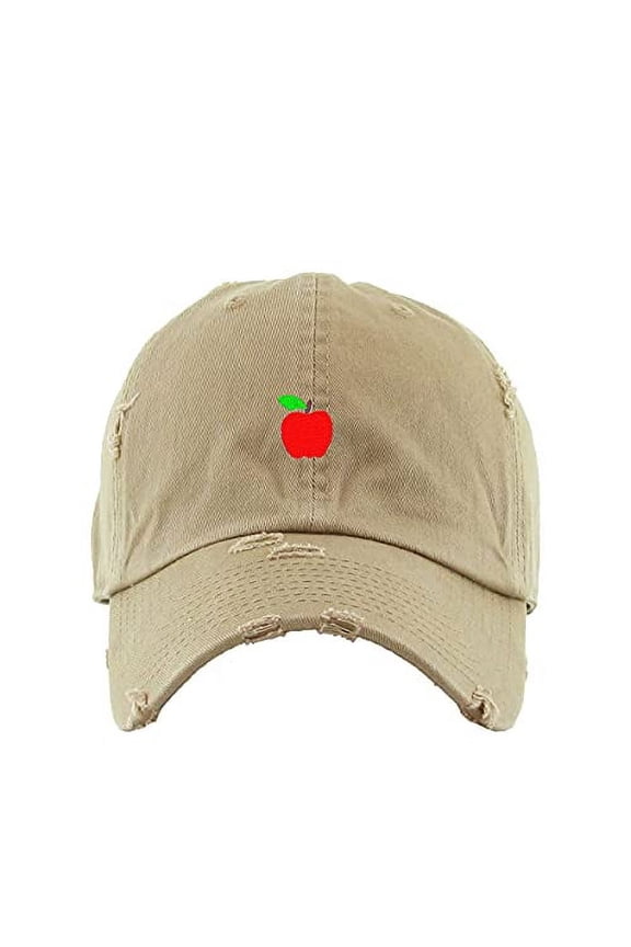 Red Apple Vintage Baseball Cap Embroidered Cotton Adjustable Distressed Dad Hat