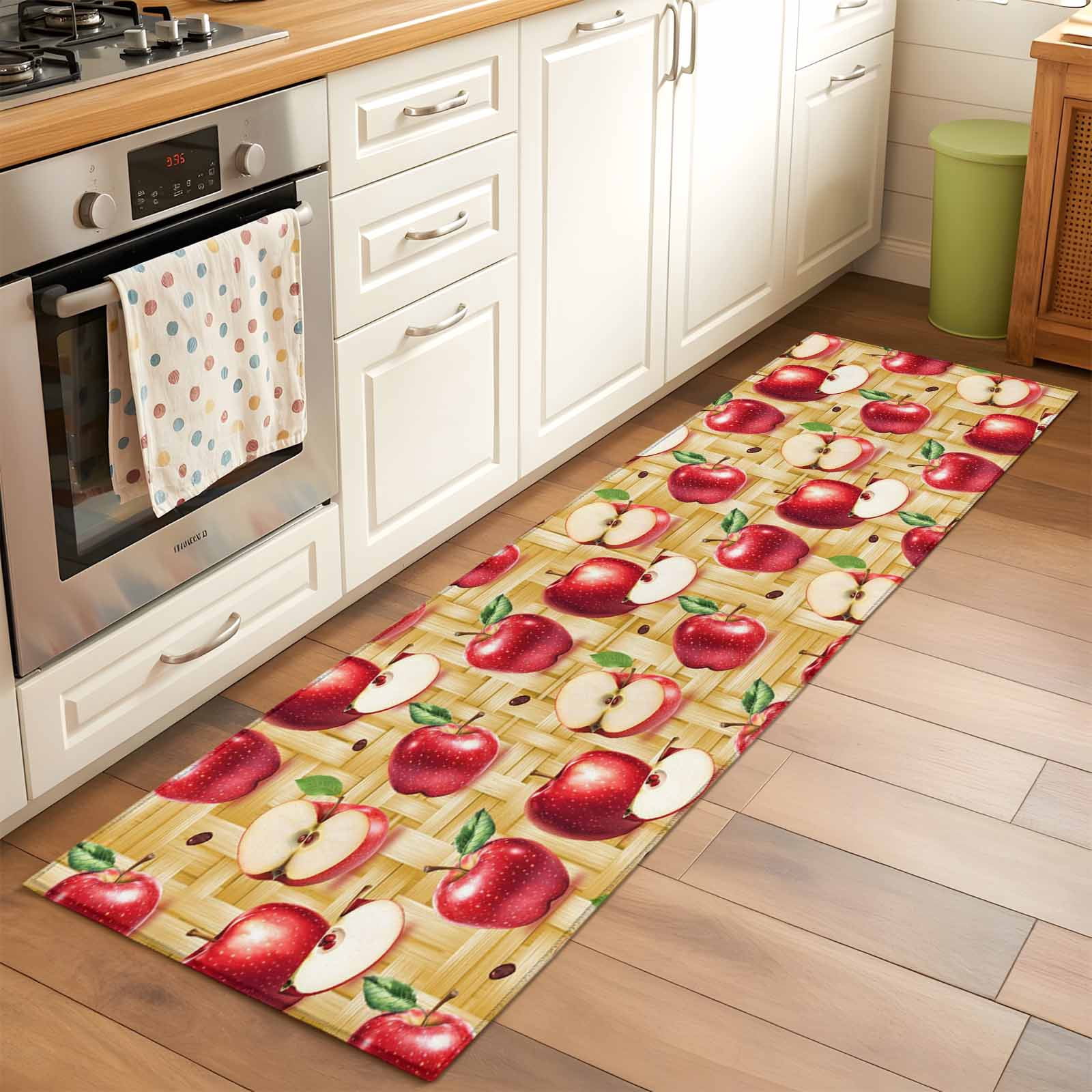 Red Apples 2x6 Runner Rug for Hallway Walkway Kitchen Galley, Fruit ...