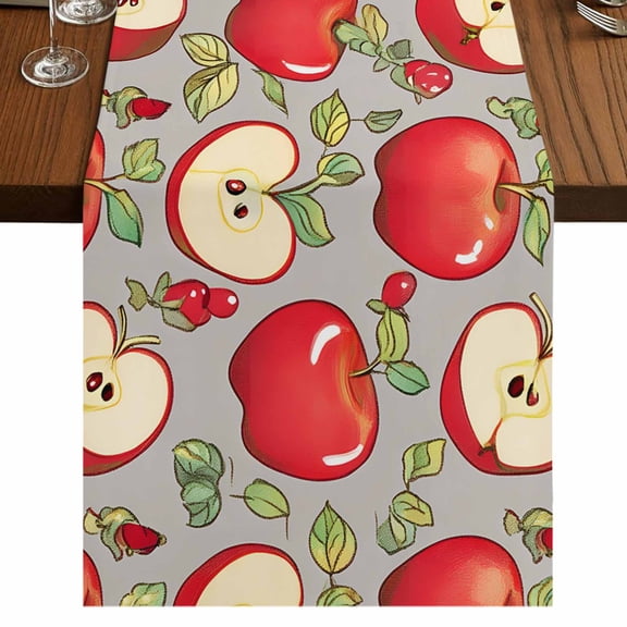 Red Apples 36 Inch Table Runner, Modern Art Watercolor Farmhouse Dresser Scarf Cotton & Linen Tablerunner for Dining/Kitchen Island/Holiday Party Décor Small 13" x 36"