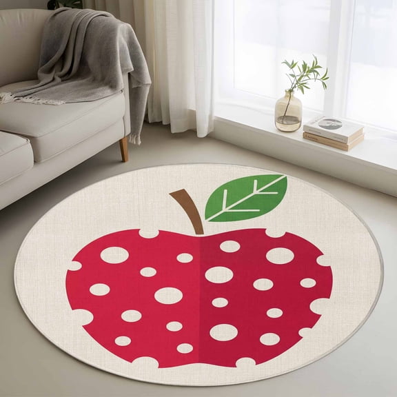 Red Apples 3ft Area Rug, Watercolor Botanical Modern Abstract Art Washable Non-Slip Small Round Rugs for Entryway Bedroom Kitchen, Soft Circle Carpet for Dining Room, Playroom Nursery Rug