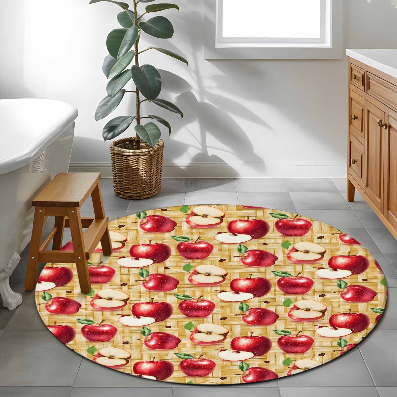 Red Apples 4ft Round Rug for Cozy Reading Nook Home Office Chair Area ...
