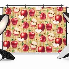 Red Apples Backdrop for Photography, Fruit Whole Sliced on Natural Woods Photo Backdrop Portrait Background Party Banner Photo Backgrounds for Studio Booth Props, 12x8ft