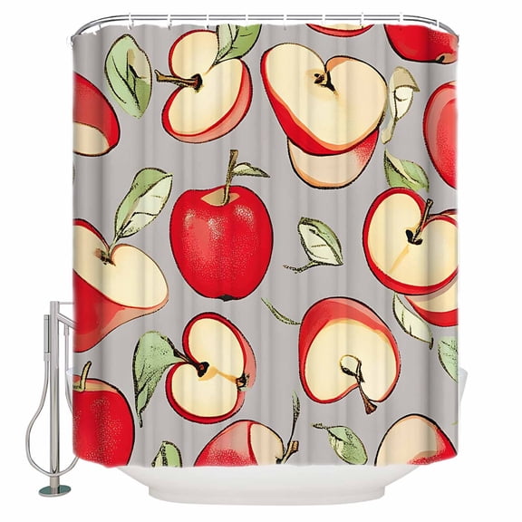 Red Apples Bathroom Shower Curtains with 12 Hooks Polyester Waterproof Shower Curtain for Stalls and Bathtubs Spring Summer Fruits Modern Art Decorative Bathroom Privacy Curtain 36x78 Inches