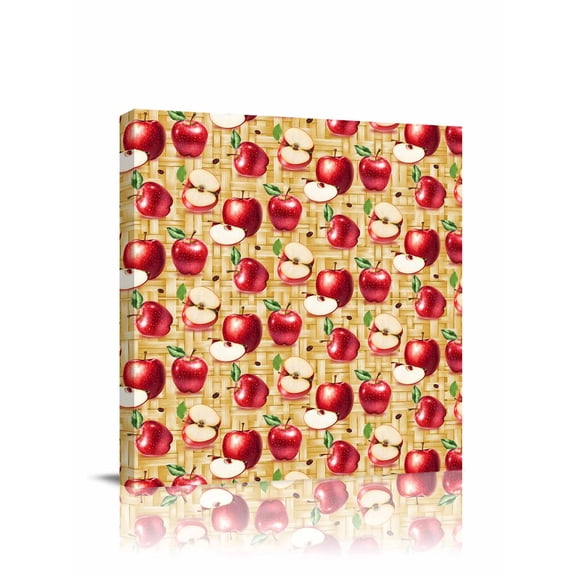 Red Apples Canvas Wall Art, Fruit Whole Sliced on Natural Woods Framed Wall Decor Modern Artwork Prints Painting for Living Room, Bedroom, Kitchen & Cafe Decor 8x8 Inch