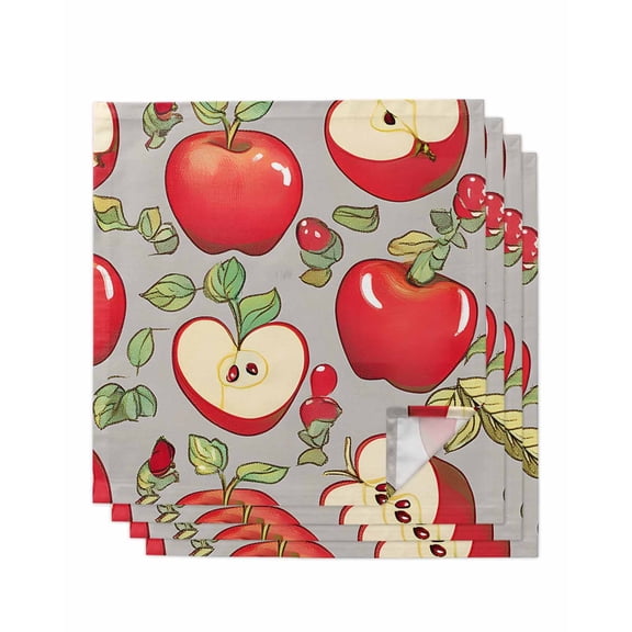 Red Apples Cloth Napkins Set of 4 Reusable Dinner Napkins, Modern Art Watercolor Cocktail Napkin Washable Table Napkins for Wedding/Holiday Party/Baby Shower 20"x20"
