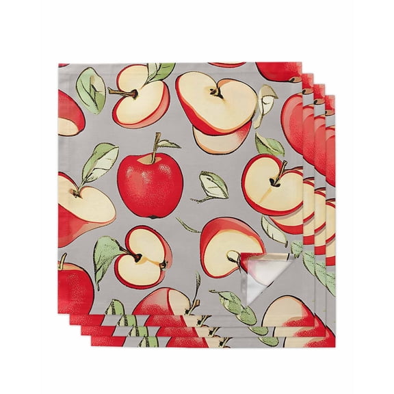 Red Apples Cloth Napkins Set of 4 Reusable Dinner Napkins, Spring Summer Fruits Modern Art Cocktail Napkin Washable Table Napkins for Wedding/Holiday Party/Baby Shower 20"x20"