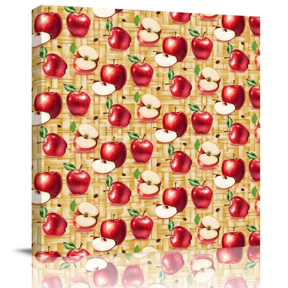 Red Apples Farm Fruit Canvas Artwork Painting Art, Retro Weave Art Square Framed Wall Decorations Prints Picture for Bedroom Kitchen Living Room, 16x16 in